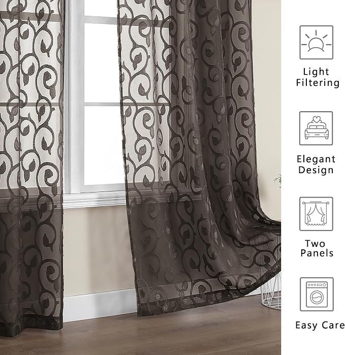 OWENIE Furman Chocolate Sheer Curtains 72 inches Long - Image 4