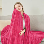inhand Hot Pink Fleece Twin Blanket, Lightweight Leaves Pattern Fuzzy Blanket - Image 6