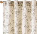 Lazzzy Grey Floral Linen Curtains 96 Inch Farmhouse Back Tab Drapes by Lazzzy