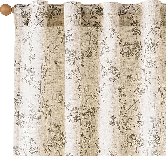 Lazzzy Floral Linen Curtains Farmhouse Extra Long Curtain by Lazzzy