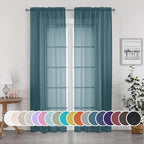 OWENIE Teal Sheer Curtains 84 inches Long 2 Panels Set, Light Filtering Rod by OWENIE