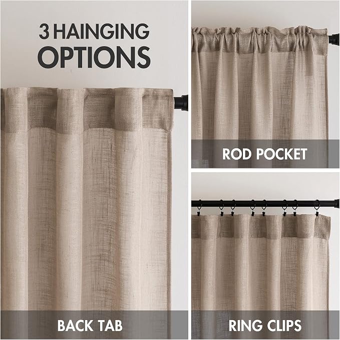 MIULEE Taupe Linen Curtains 63 Inch Length 2 Panels - Image 3