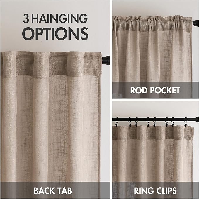 MIULEE Taupe Short Linen Curtains 45 Inch Length 2 Panels - Image 3