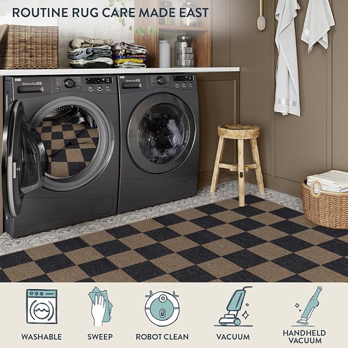 Lahome Colette Checkered Easy Jute 2x8 Runner Rug, Washable Kitchen Runner Rug - Image 5