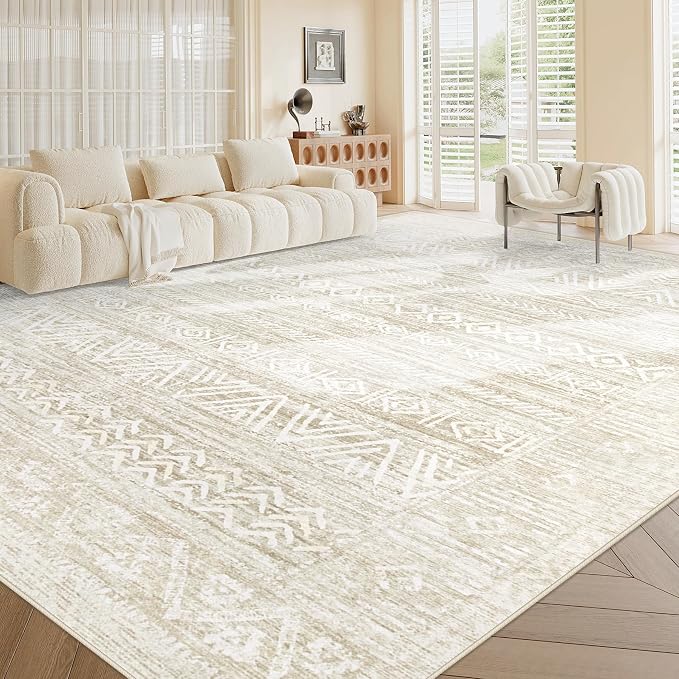 Living Room Rugs 9x12: Washable Moroccan Geometric Boho Rug Farmhouse Non Slip - Image 3