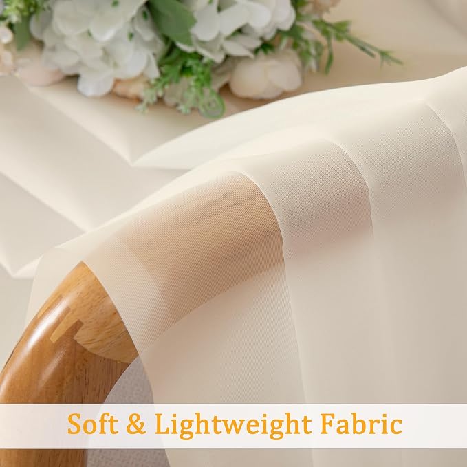 Gwine Cream Sheer Curtain Tiers 24 Inch Length 2 Panels, Light Filtering Voile - Image 3