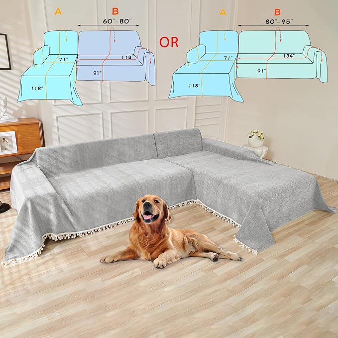 HANDONTIME Grey Sofa Cover for Couch Boho Couch Cover for 3 Seat Couches Dog - Image 3