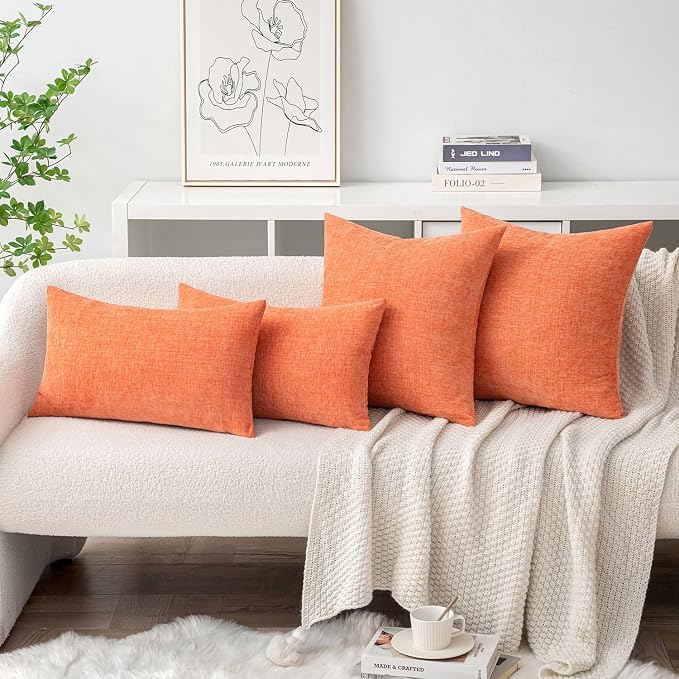 MIULEE Pack of 2 Couch Throw Pillow Covers 18x18 Inch Soft Coral Red Chenille - Image 4