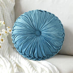 HIG Set of 2 Dusty Blue Ruched Velvet Round Throw Pillows – 14.5’’ Decorative - Image 2