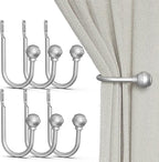 Hion Curtain Holdbacks Silver 6pcs, Curtain Tiebacks Wall Mounted Curtain Hooks by Hion