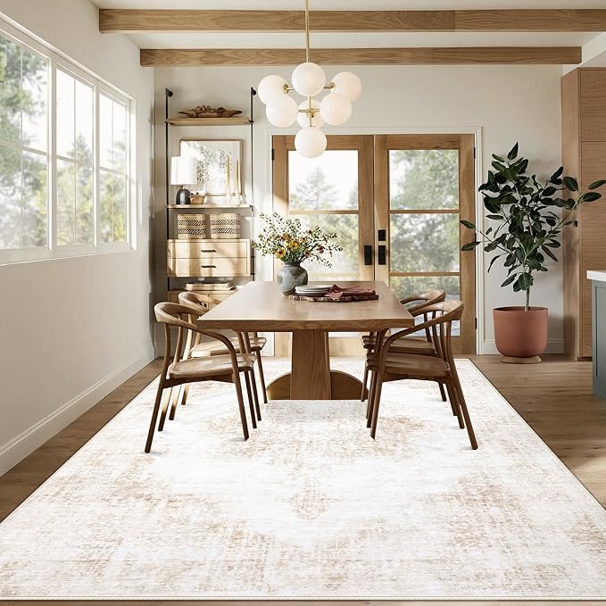 Area Rug 9x12 Vintage Rugs: Large Washable Living Room Rug Retro Medallion - Image 4