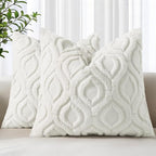 decorUhome Throw Pillow Covers 24x24 Inch Set of 2, Soft Plush Faux Wool Cream by decorUhome