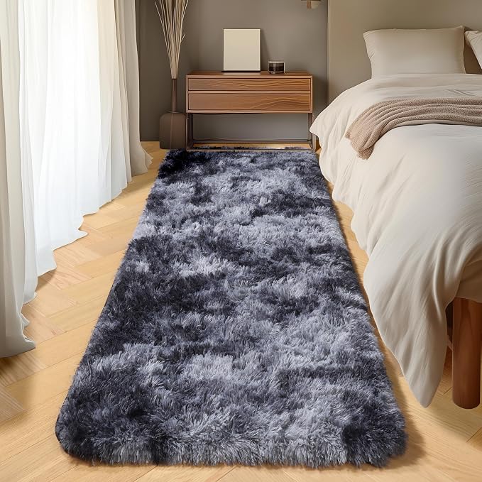 ONASAR Runner Rugs for Bedroom Living Room, Fluffy Tie-Dyed Dark Grey 2x6 by ONASAR