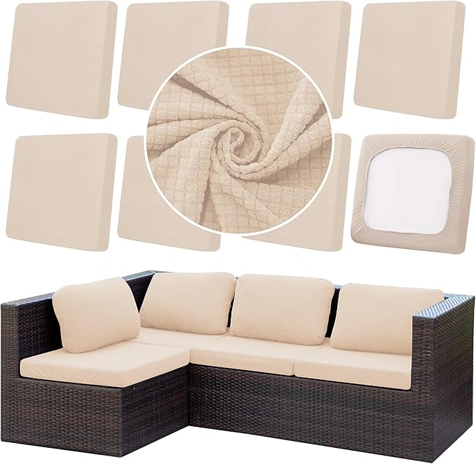 8Pcs Outdoor Cushion Covers, Patio Cushion Covers, Stretch Elastic Slipcovers by dreahoteztil
