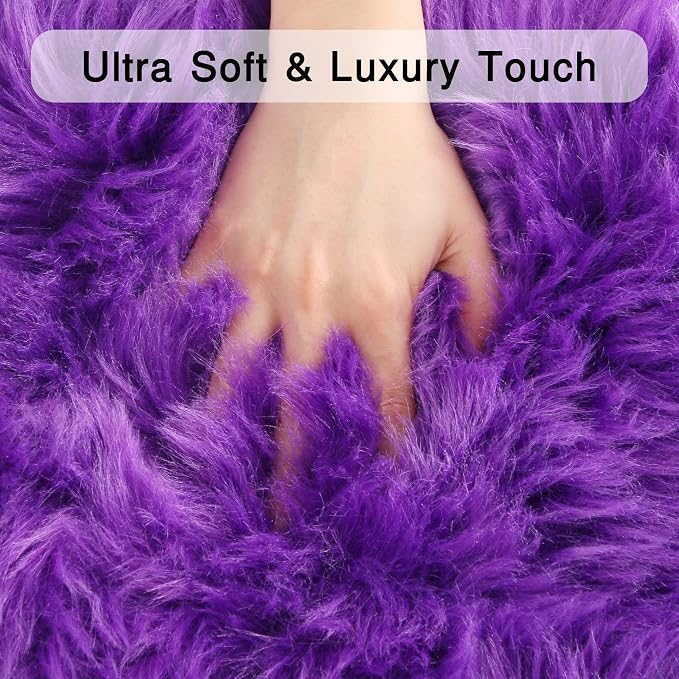 duduta Purple Faux Sheepskin Throw Rug 2x3 ft, Fluffy Shag Fur Chair Cover - Image 4