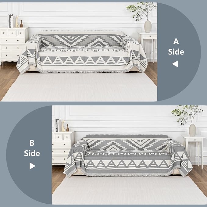 MYSKY HOME Sectional Couch Cover Grey Boho Geometric Sofa Covers - Image 3