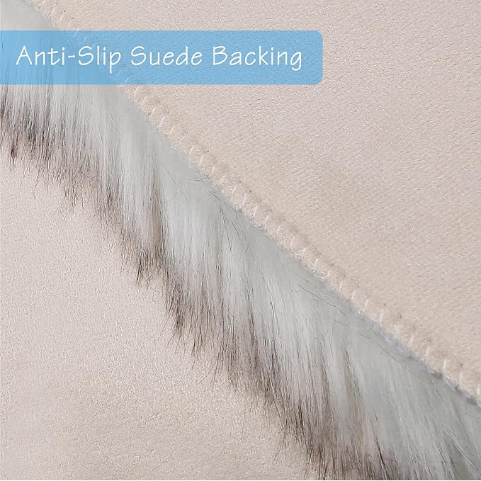 duduta White Black Faux Sheepskin Runner Rugs 2x6 ft, Fluffy Shag Bedroom Rug - Image 4