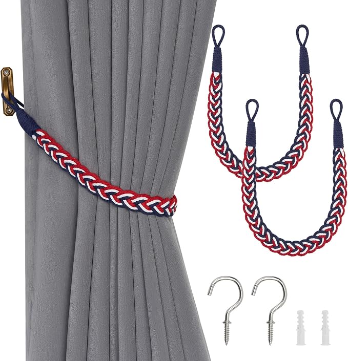 NICEEC 2 Pack Natural Cotton Rope Curtain Tiebacks Elegant Boho Style by NICEEC