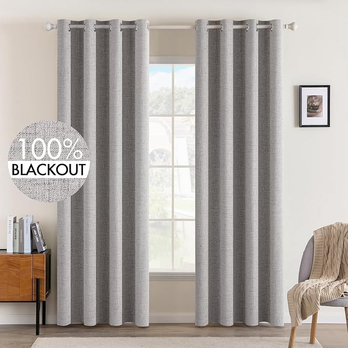MIULEE Linen Texture Curtains for Bedroom Solid 100% Blackout Thermal Insulated by MIULEE