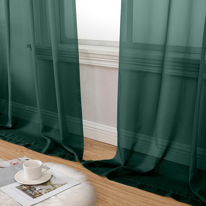 Aiyufeng Hunter Green Sheer Curtain Drapes 54 Inch Length 2 Panels - Image 8