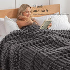 Exclusivo Mezcla Queen Size Flannel Fleece Blanket, Super Soft Striped Jacquard - Image 2
