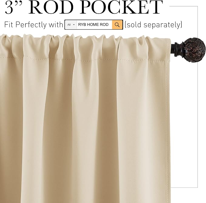 RYB HOME Short Biscotti Beige Curtains - Image 2