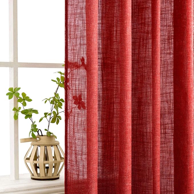 MIULEE Red Linen Curtains 96 Inch Long - Image 5