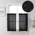 Lecloud Leia 2 PCS Black Sheer Kitchen Curtains 36 Inch Length, Airy & by Lecloud
