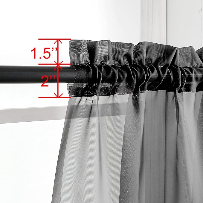 OWENIE Black Sheer Curtains 72 Inches Long 2 Panels, Transparent Voile Sheer - Image 2