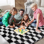 Checkered Area Rugs for Bedroom Living Room, 8x10 Black and White Fluffy Soft - Image 2