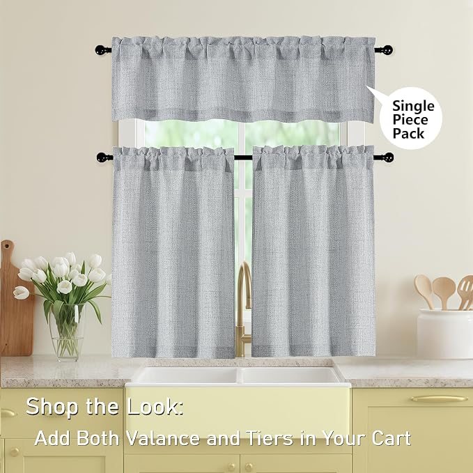 Valances for Windows, Light Filtering Faux Linen Textured Small Short Valance - Image 6