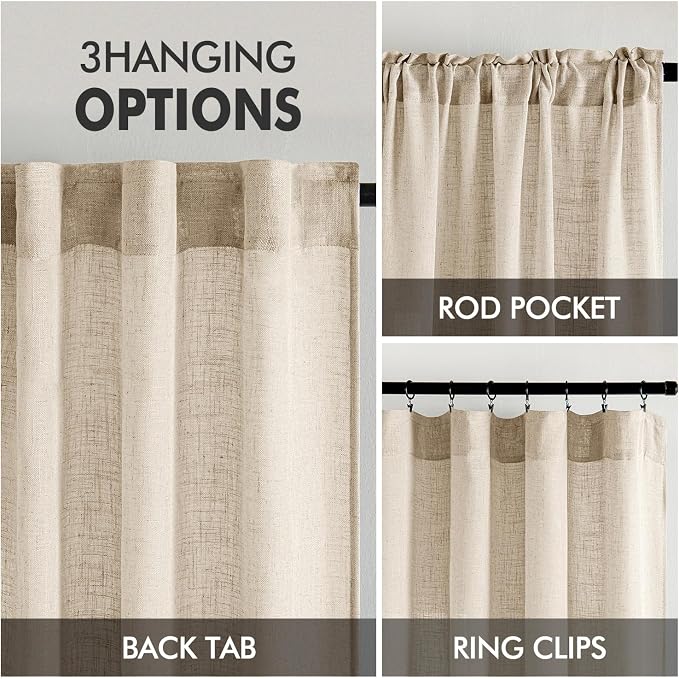 MIULEE Light Taupe Linen Curtains 84 Inch Length 2 Panels - Image 3