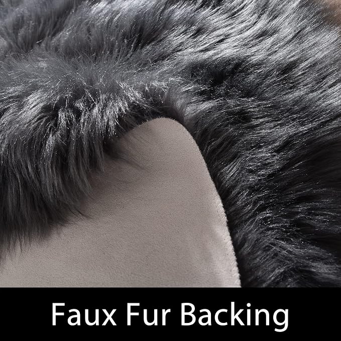 Latepis Dark Grey Rugs 6x8 Area Living Room Faux Sheepskin Fur Rug - Image 3