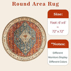 SERISSA Boho Round Area Rug, 6ft Washable Non-Slip Circle Rug, Ultra Soft - Image 6