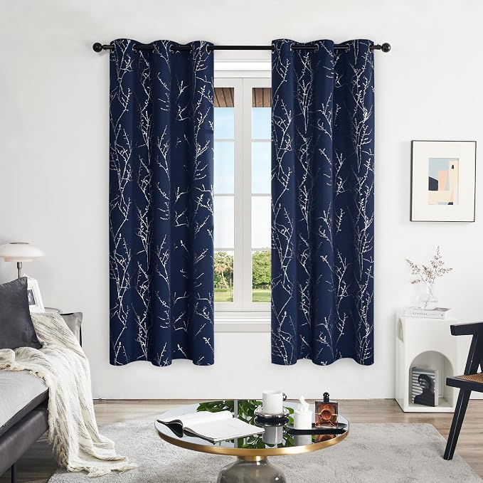 Deconovo Blackout Curtains, Thermal Insulated Soundproof Drapes, Branch Silver - Image 2