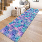 Super Soft Fluffy Living Room Area Rug 2x10 ft Purple Rainbow Tie-Dyed Shaggy - Image 3
