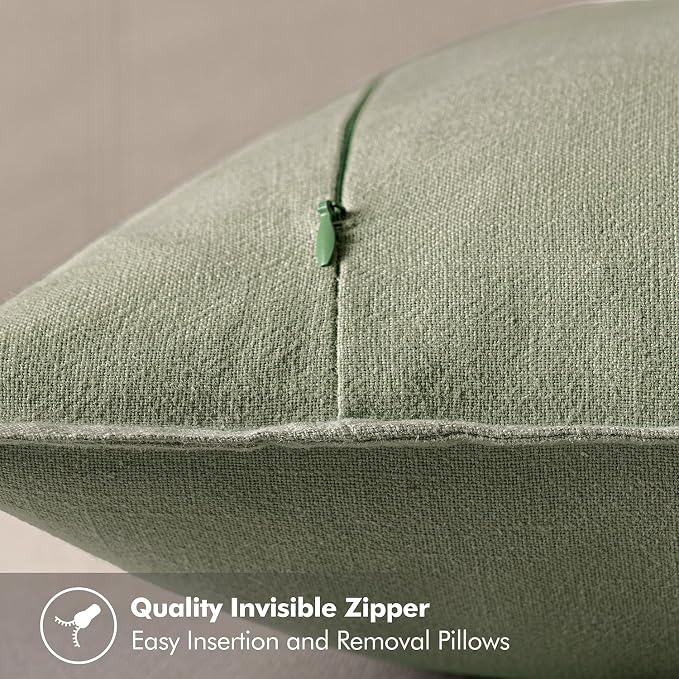 MIULEE Decorative Linen Euro Sham Pillow Covers 26x26 Sage Green Boho Farmhouse - Image 3