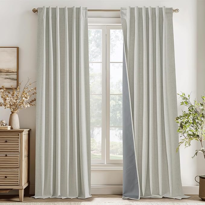 RYB HOME 100% Blackout Cream Curtains, Linen Texture Thermal Insulated Drapes - Image 2