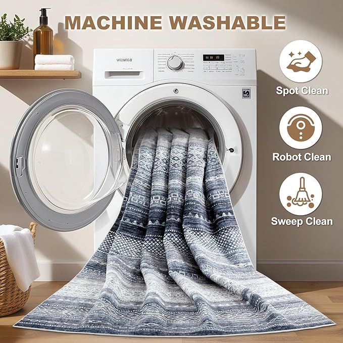 Nakagishi 10x14 Area Rugs Living Room: Washable Boho Large Neutral Modern Soft - Image 2
