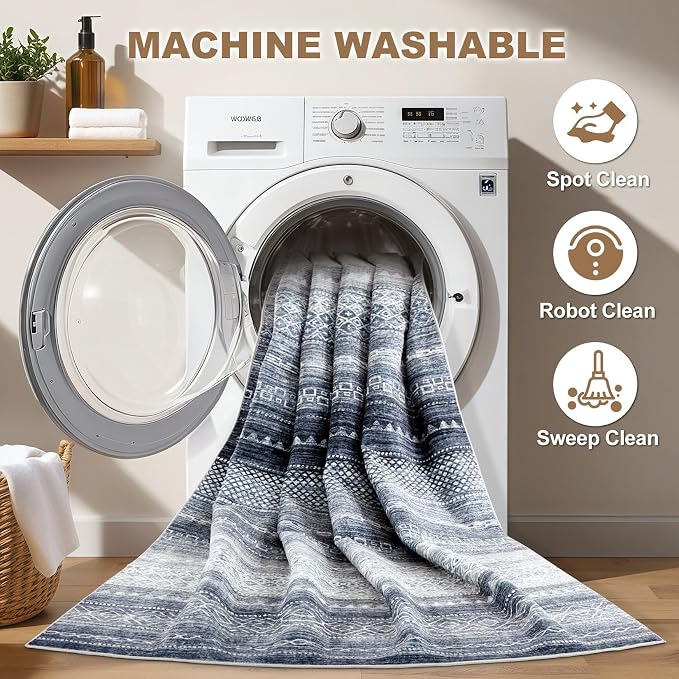 Nakagishi Area Rug Living Room Rugs: 2X6 Machine Washable Boho Large Neutral - Image 2