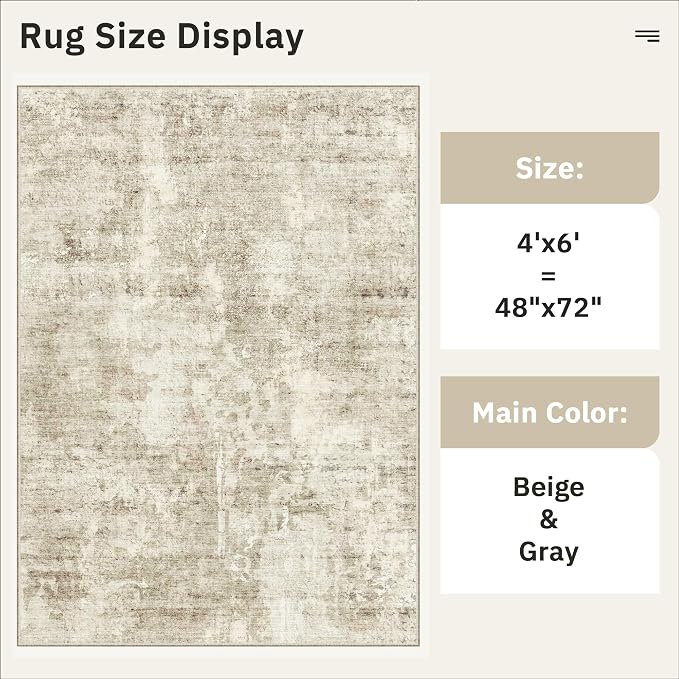 4x6 Area Rugs for Living Room, Vintage Washable Rugs for Dining Room, Home - Image 5