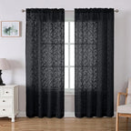 Lecloud Leia Black Sheer Curtains 72 Inches Long 2 Panels, Jacquard Leaf by Lecloud