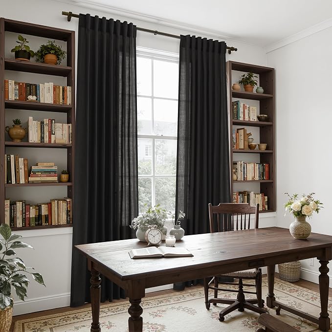 Nanspring Vintage Black Linen Curtains 84 Inch Length 2 Panels Set - Image 7
