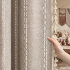 Boho Blackout Curtains 90 Inches Long Brown Linen Blend 2 Panels - Image 2
