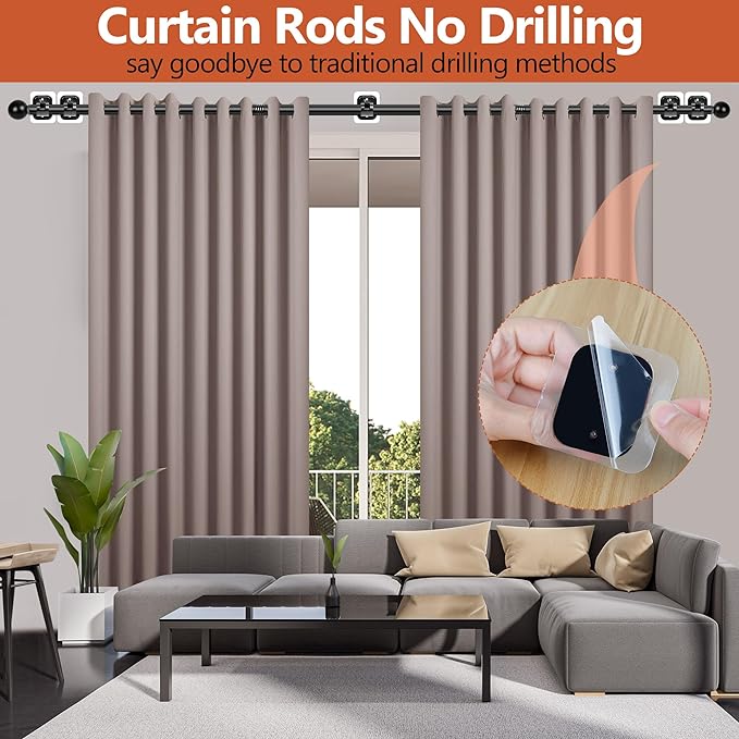 Curtain Rods No Drilling for Windows 48 to 84-96 Inch, 5/8 Inch Diameter Drapey - Image 2