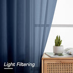 Simplebrand Navy Blue Sheer Curtains 90 Inches Long 2 Panels, Light Filtering - Image 2