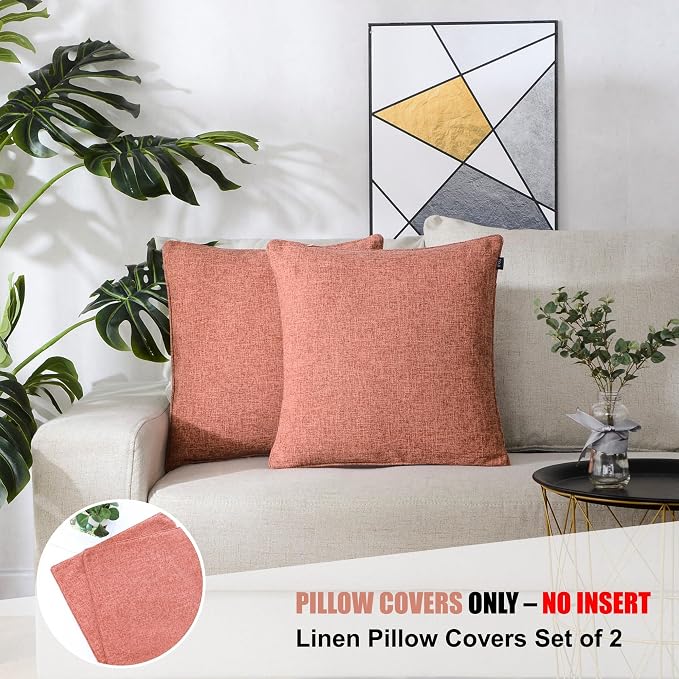 HPUK Linen Throw Pillow Covers Pack of 2, 18x18 Inch Accent Cushion Covers - Image 3