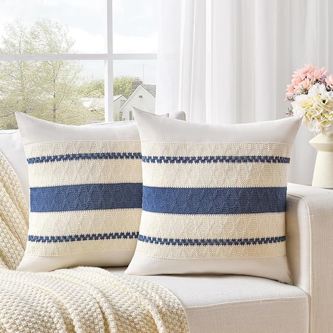 Fancy Homi Set of 1 Dusty Blue Vintage Big Decorative Throw Pillow Covers 24x24 - Image 2