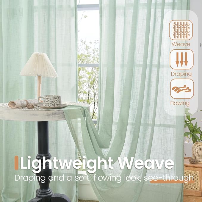 BGment Sage Green Linen Semi Sheer Curtains - Image 4