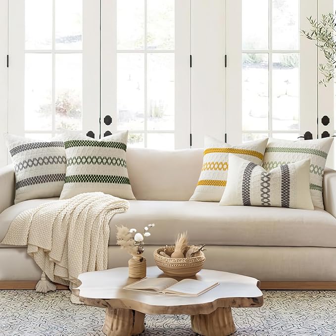 MIULEE Set of 2 Moss Green Boho Decorative Lumbar Pillow Covers 12x20 Inch - Image 2